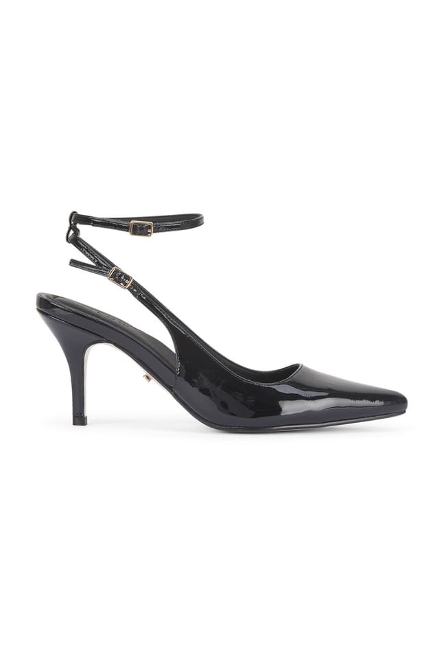 MALOW LONDON MALOW LONDON Women's Camila Slingback Heels Buckle PU/Patent Pointed Toe Stiletto Shoes in True Black - 2