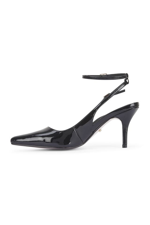 MALOW LONDON MALOW LONDON Women's Camila Slingback Heels Buckle PU/Patent Pointed Toe Stiletto Shoes in True Black - 3