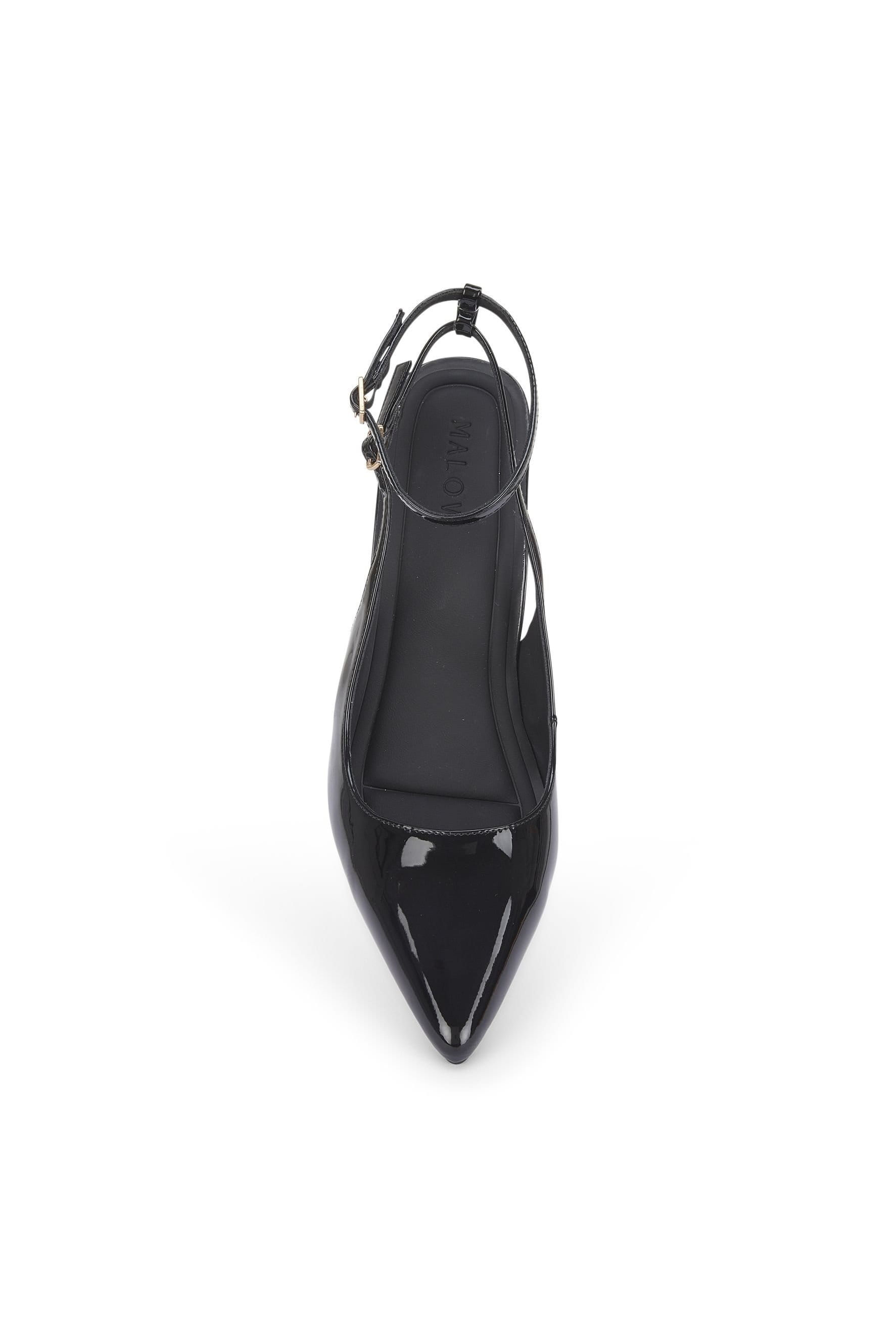 MALOW LONDON MALOW LONDON Women's Camila Slingback Heels Buckle PU/Patent Pointed Toe Stiletto Shoes in True Black - 4