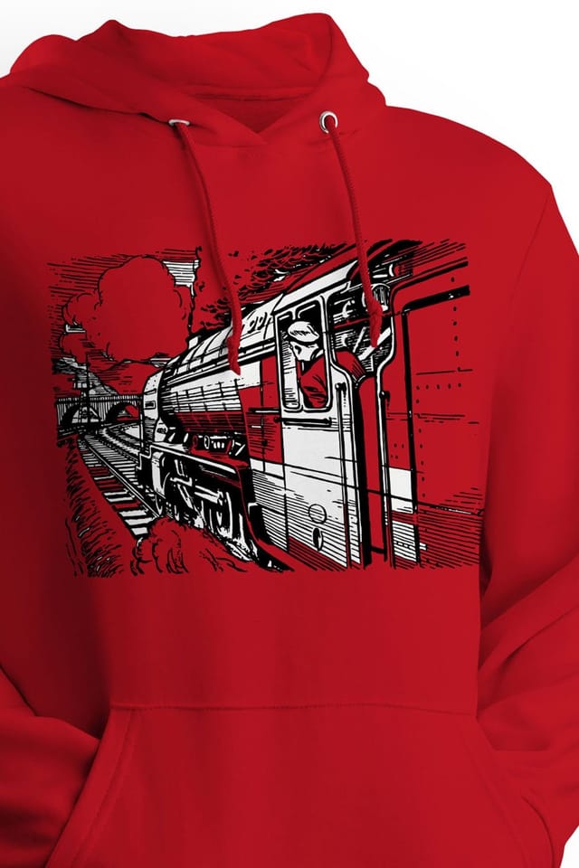 Bad Zebedee Bad Zebedee Men's Retro Steam Train Hoodie in Red - 2