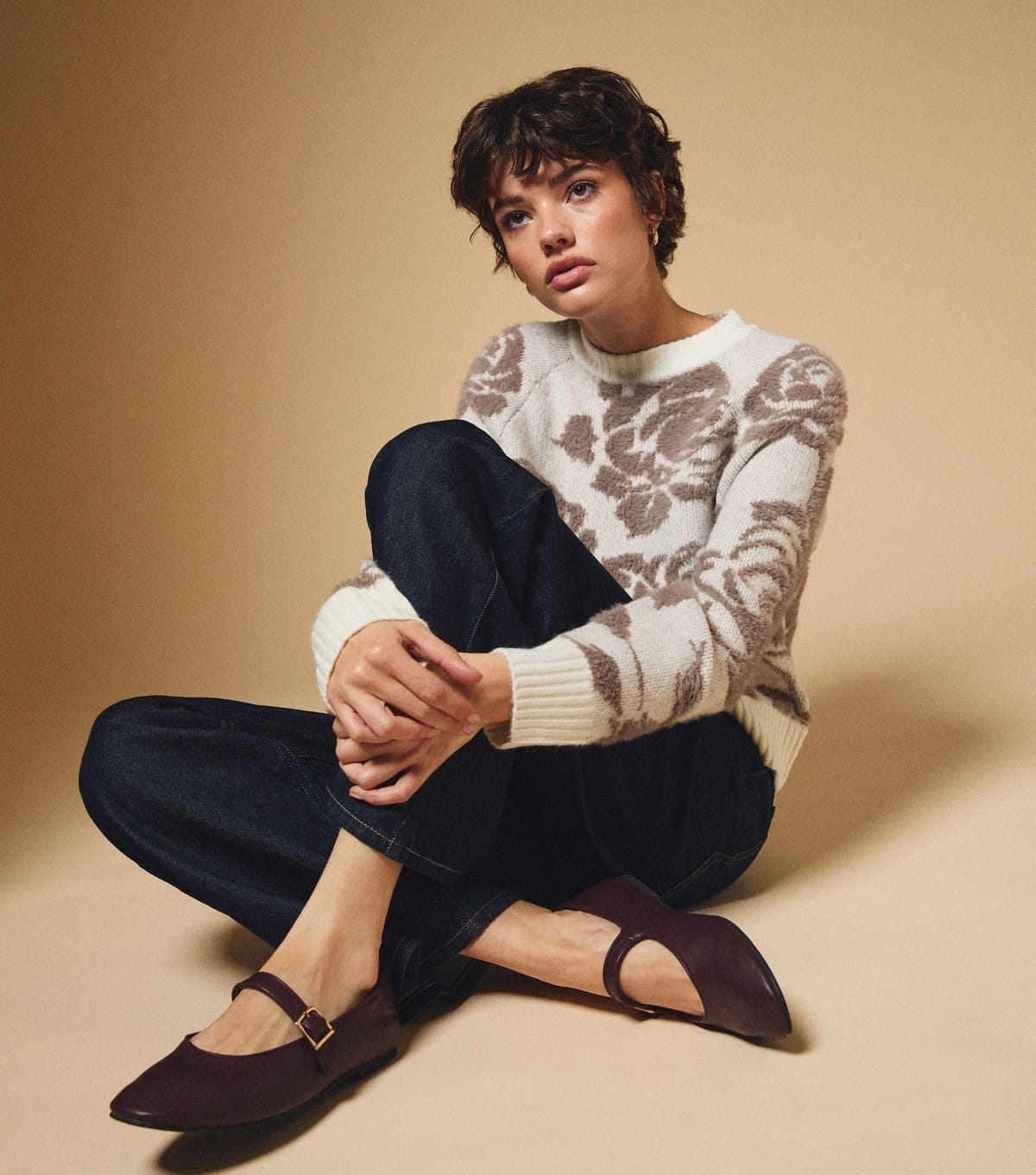 New Look Cream Floral Knit Jumper