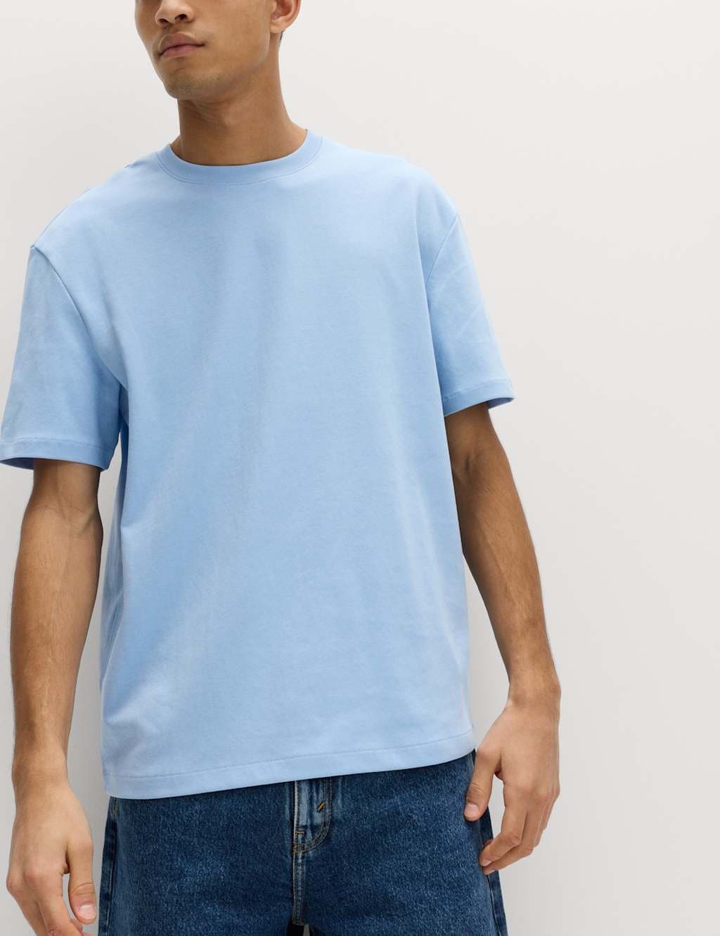 Marks & Spencer M&S Relaxed Fit Cotton Blend Ultimate Performance T-Shirt Light Denim