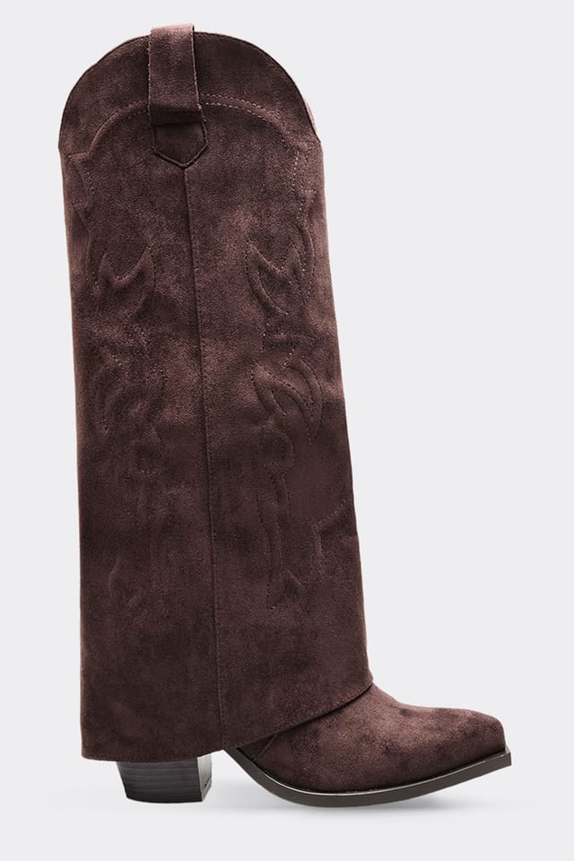 EGO EGO Women's Knee High Embroidered Faux Suede Block Heel Boots in Dark Brown - 3