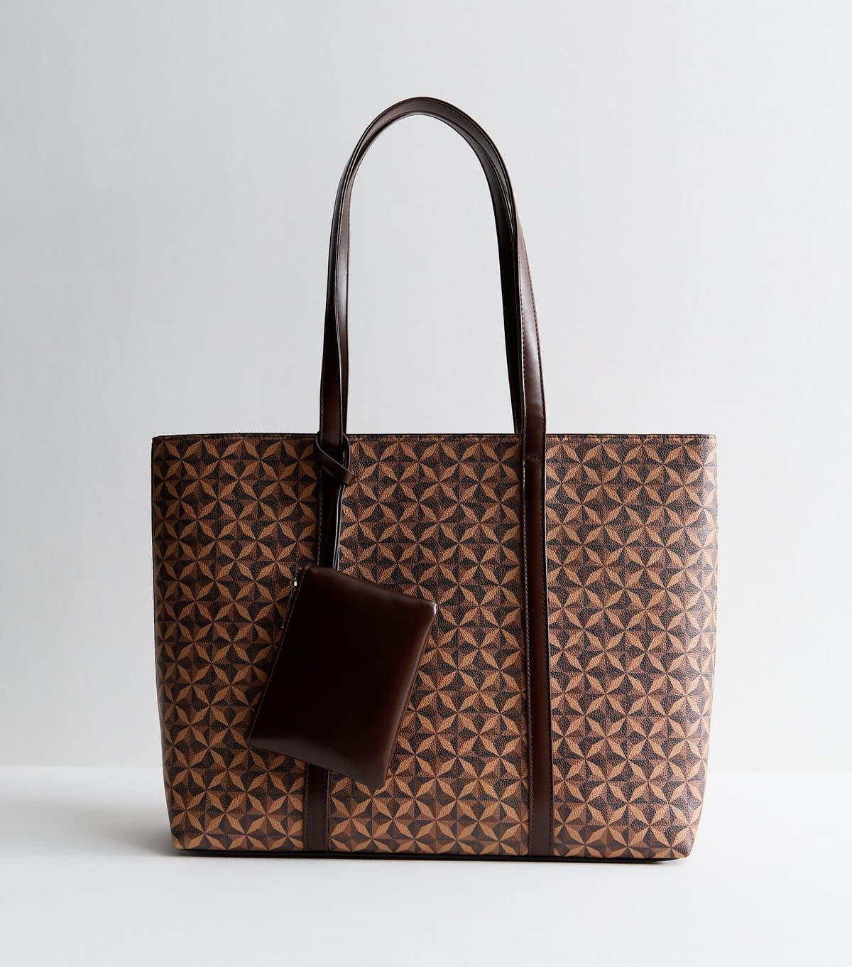 New Look Brown Faux Leather Geometric Printed Tote Bag Vegan New Look