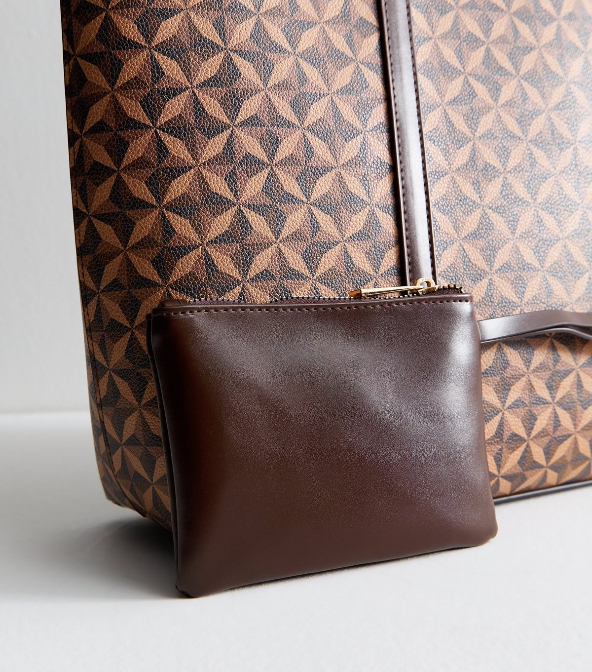 New Look Brown Faux Leather Geometric Printed Tote Bag Vegan New Look - 3