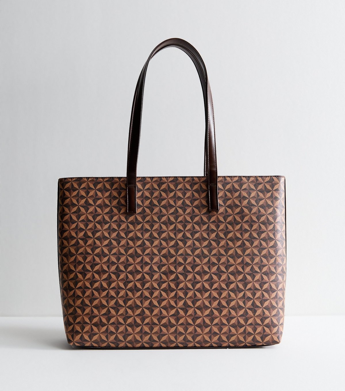 New Look Brown Faux Leather Geometric Printed Tote Bag Vegan New Look - 4