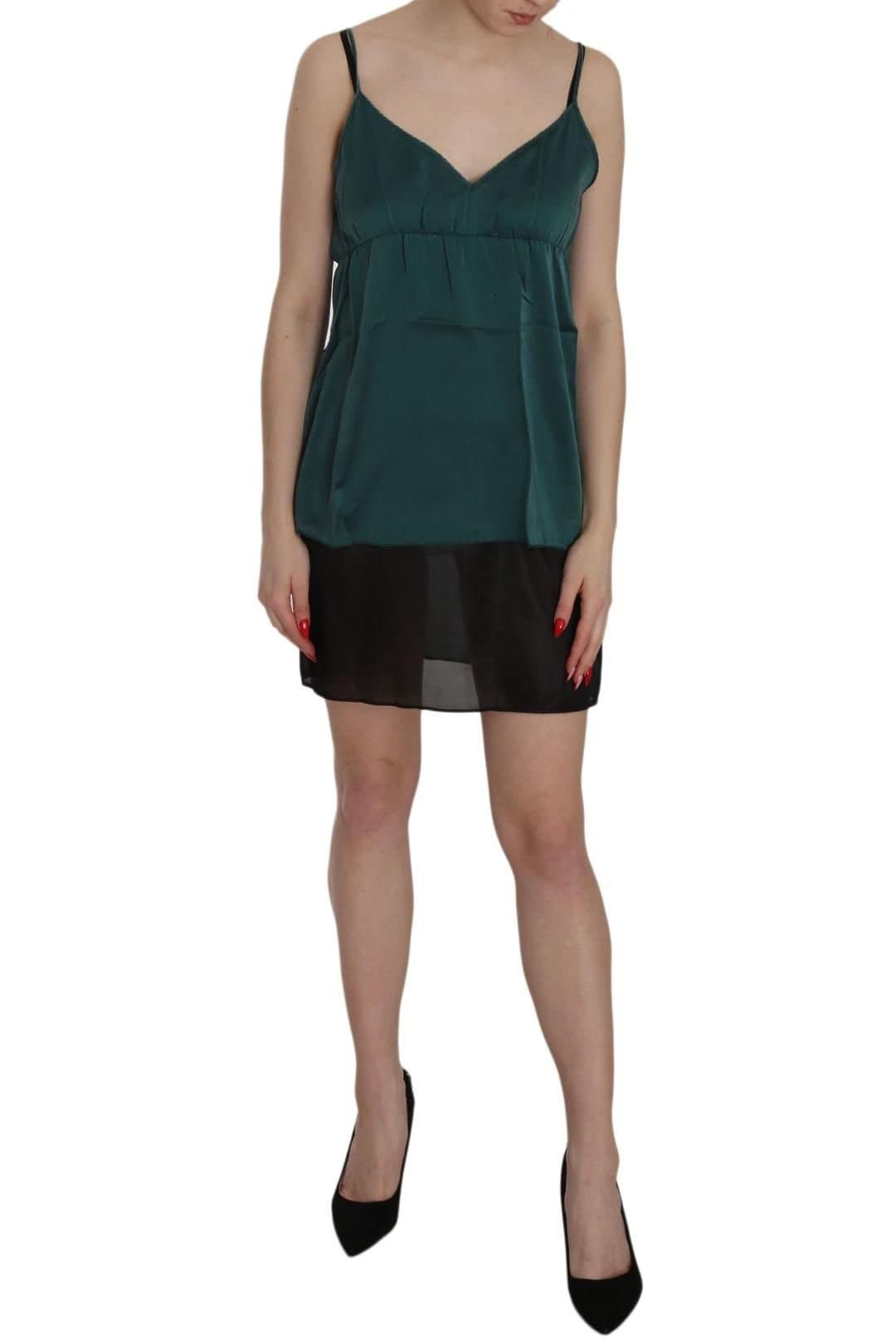 PINK MEMORIES PINK MEMORIES Women's Silk Green Spaghetti Strap Shift Mini Dress