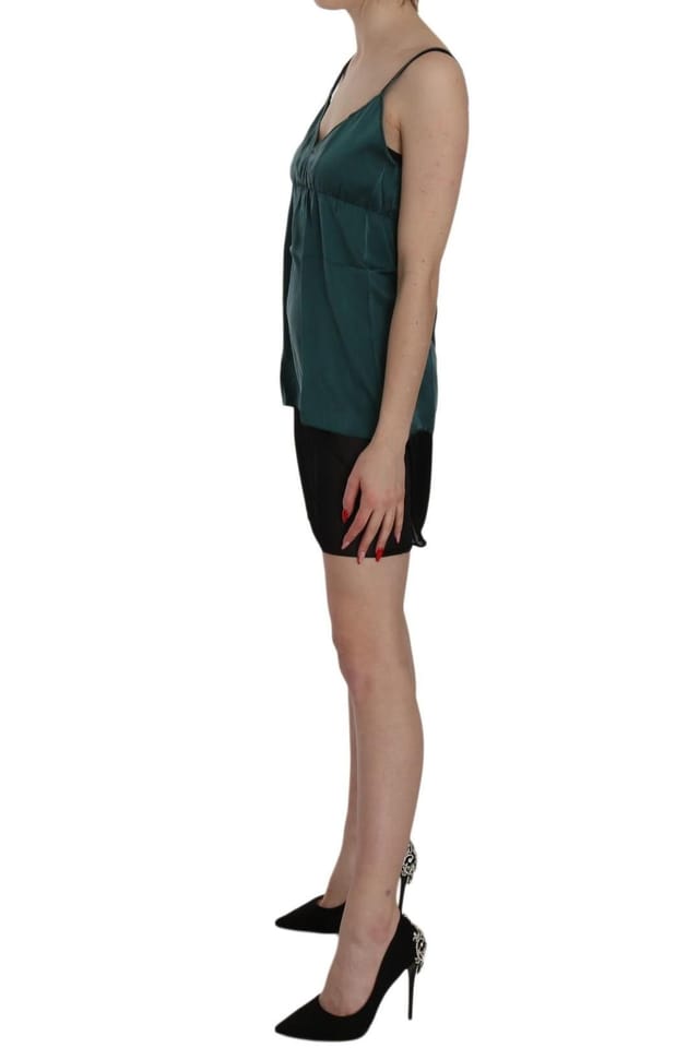 PINK MEMORIES PINK MEMORIES Women's Silk Green Spaghetti Strap Shift Mini Dress - 2