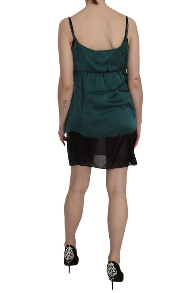 PINK MEMORIES PINK MEMORIES Women's Silk Green Spaghetti Strap Shift Mini Dress - 3