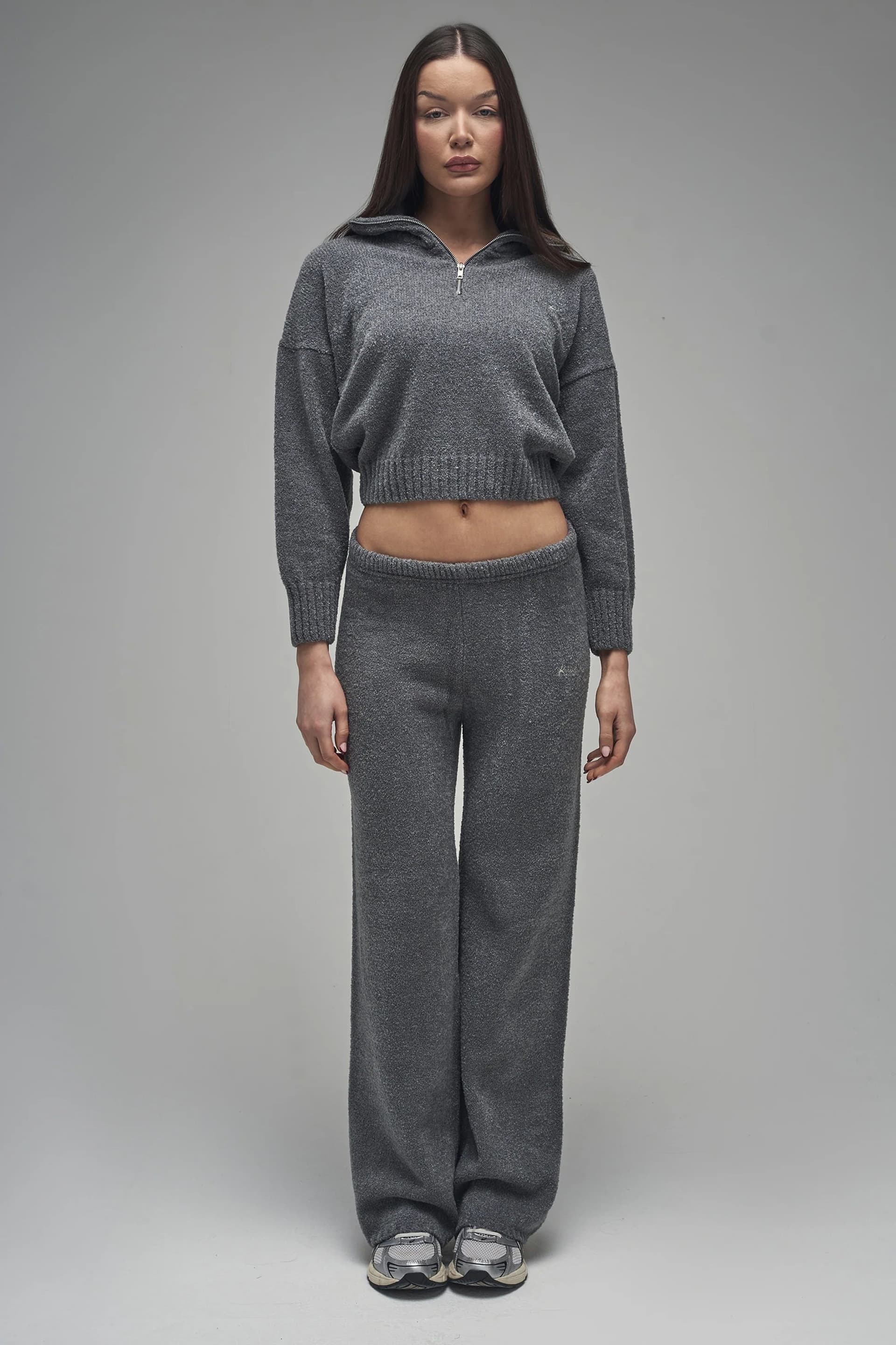 Kaiia Kaiia Script Knit Wide Leg Trousers Charcoal