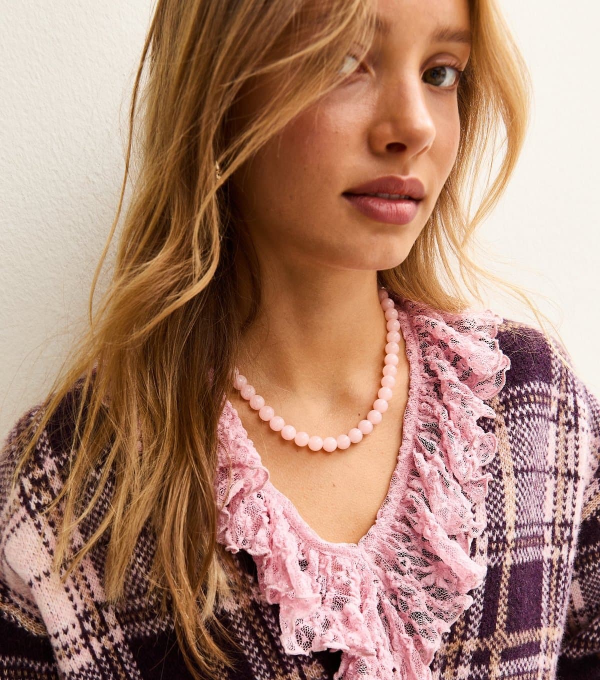 New Look New Look Light Pink Resin Bead Necklace