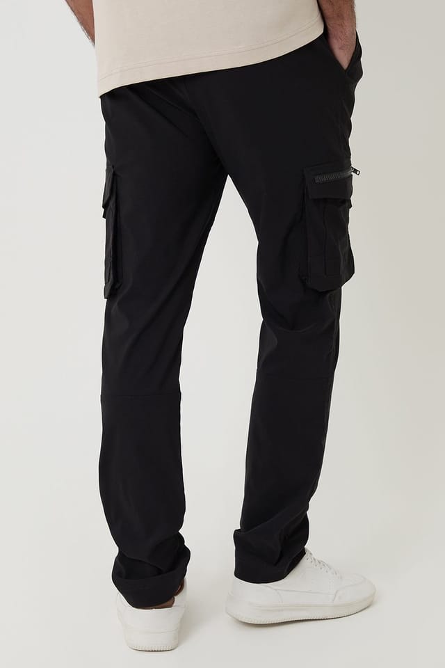 Threadbare Threadbare Men's Slim Fit Stretch Cargo Trousers in Black - 2