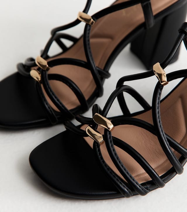 New Look Women's Black Faux Leather Strappy Hardware Block Heel Sandals Vegan New Look - 3
