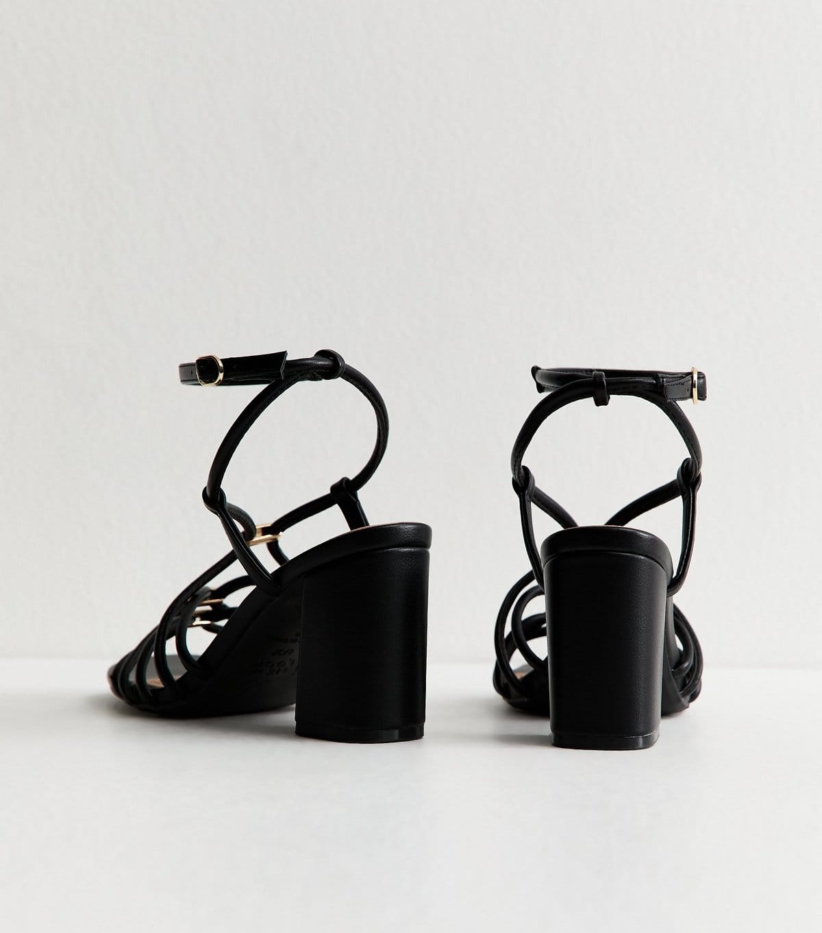 New Look Women's Black Faux Leather Strappy Hardware Block Heel Sandals Vegan New Look - 4