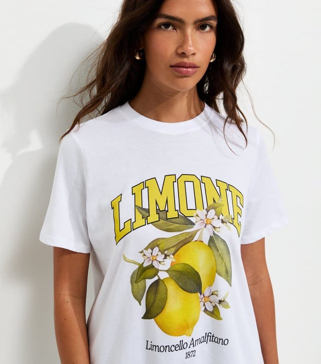 New Look Women's White Cotton Limone Print Crew Neck T-Shirt New Look - 2