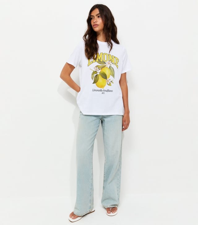 New Look Women's White Cotton Limone Print Crew Neck T-Shirt New Look - 3