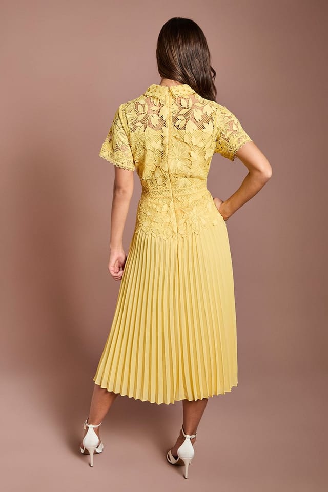 Coast Coast Women's Lace Top Pleated Dress in Lemon - 3