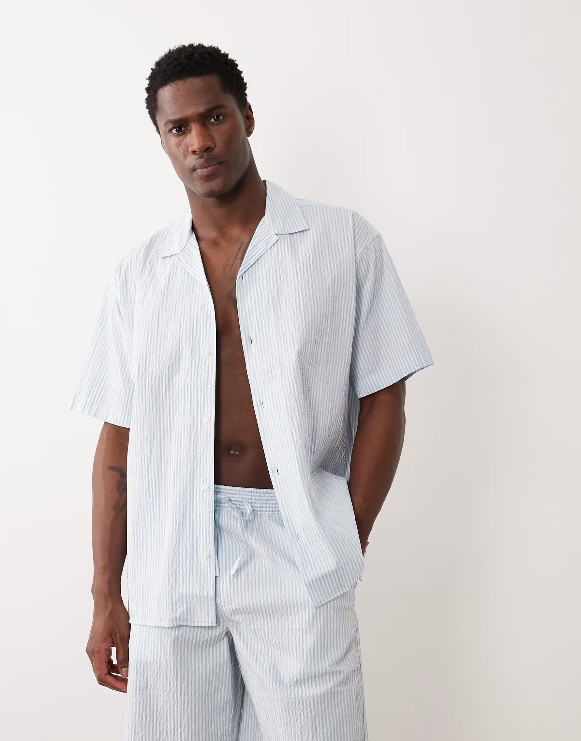 Jack & Jones Blue Seersucker Short-Sleeve Shirt and Shorts Set