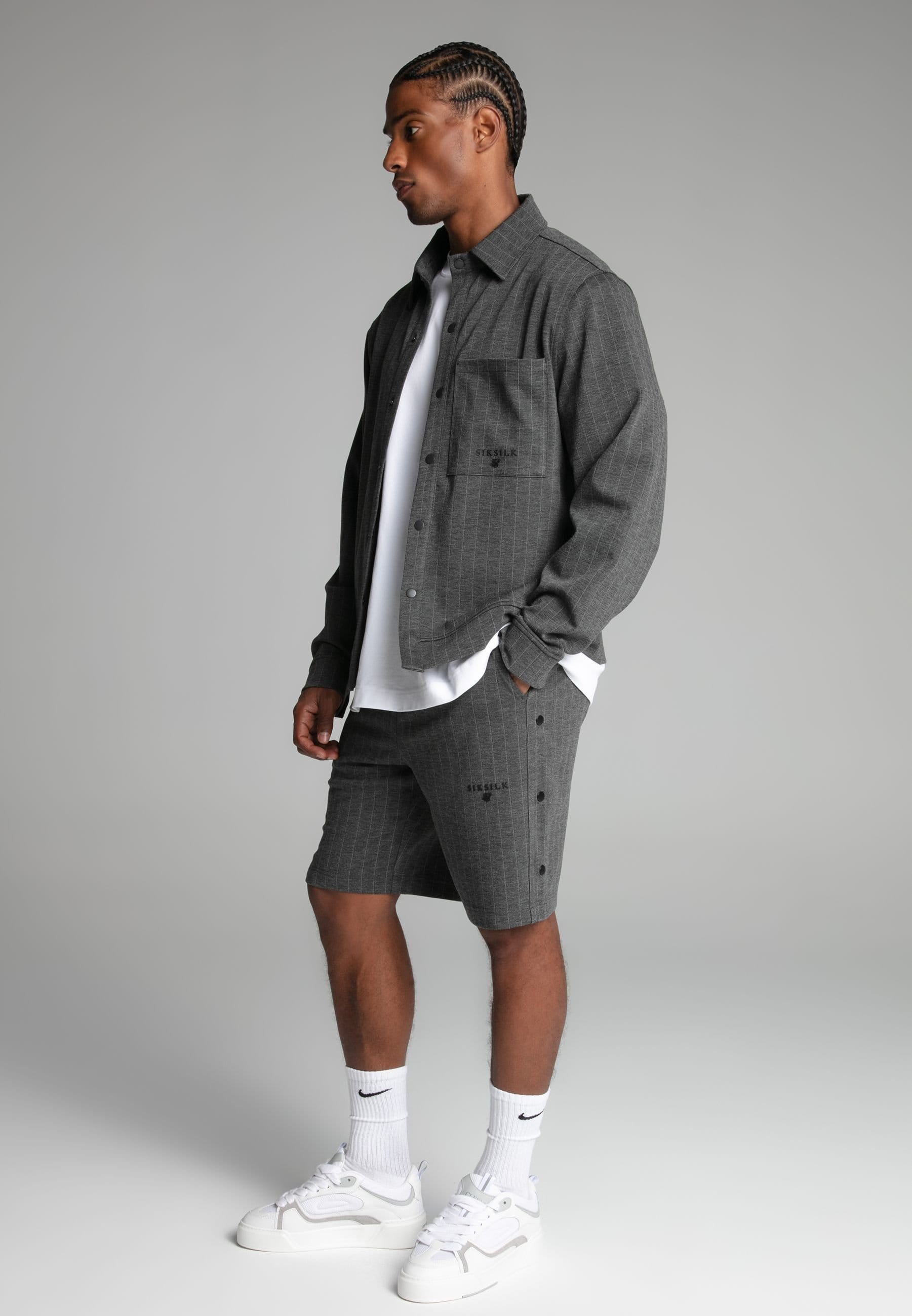 SikSilk SikSilk Men's Grey Pinstripe Jacket - 4