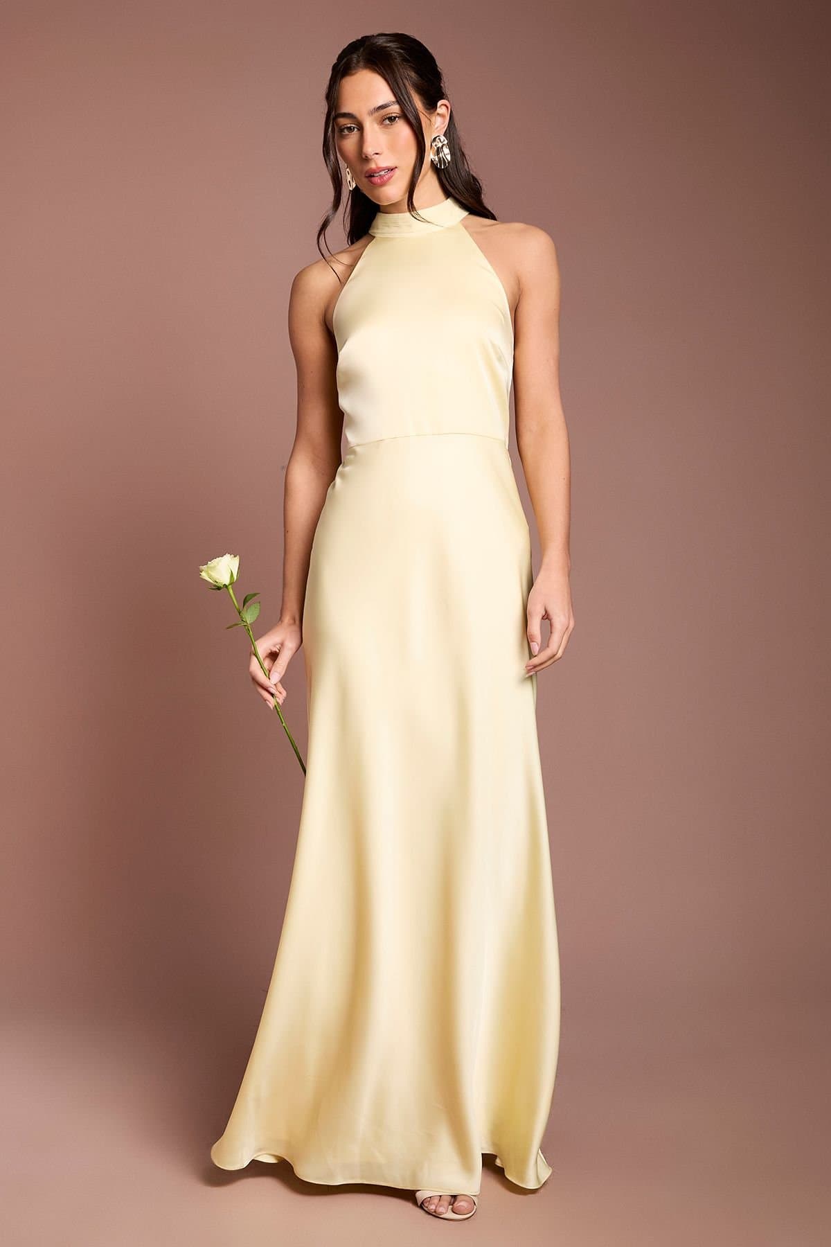 Coast Coast Women's Halter Neck Pleat Waist Bridesmaid Dress in Lemon