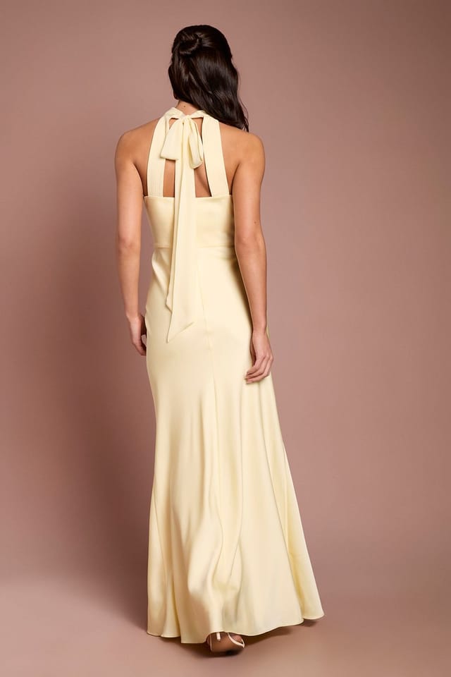 Coast Coast Women's Halter Neck Pleat Waist Bridesmaid Dress in Lemon - 3