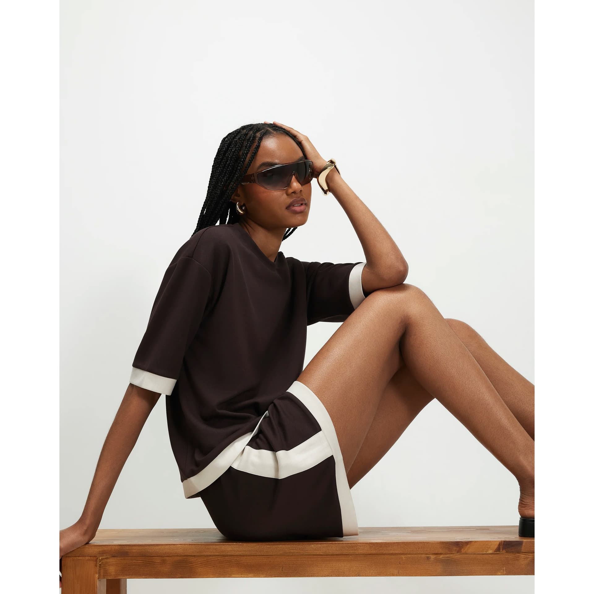 River Island River Island Womens Brown Premium Pleat Front Colour Block Shorts