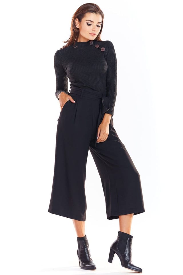 Love Lace Love Lace Women's Fitted Long Sleeve Knit Half Golf with Buttons in Black - 2