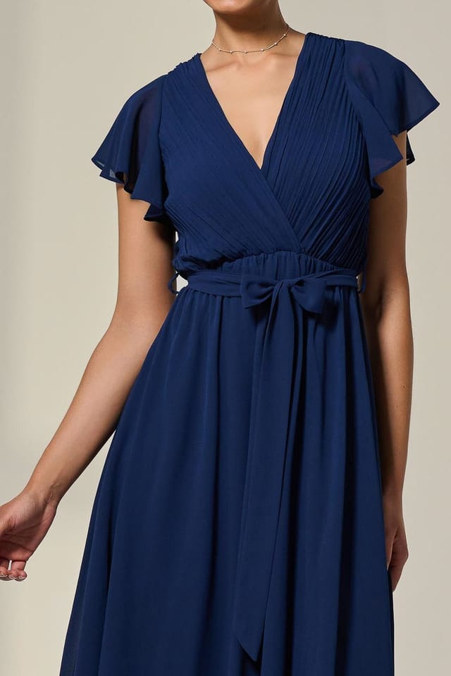 Jolie Moi Jolie Moi Women's Chiffon Flutter Sleeve Maxi Dress in Navy - 3