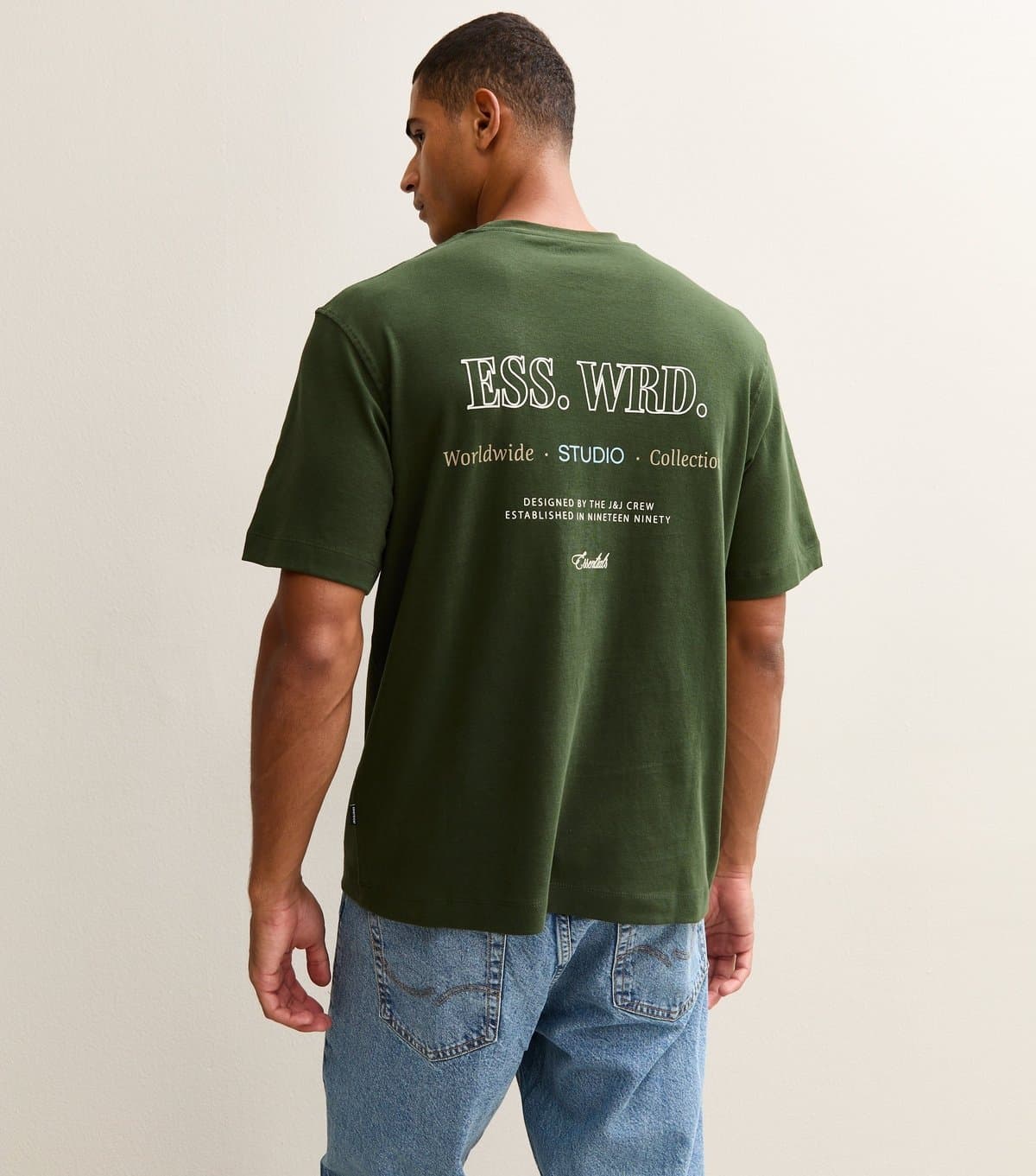 jack & jones Men's Dark Green Ess Wrd Print T-Shirt Jack & Jones New Look