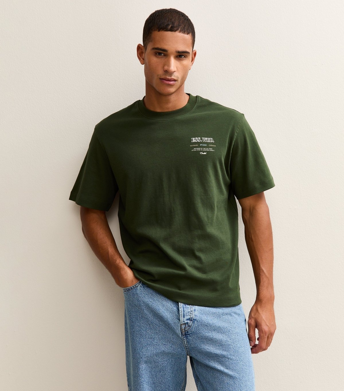 jack & jones Men's Dark Green Ess Wrd Print T-Shirt Jack & Jones New Look - 2