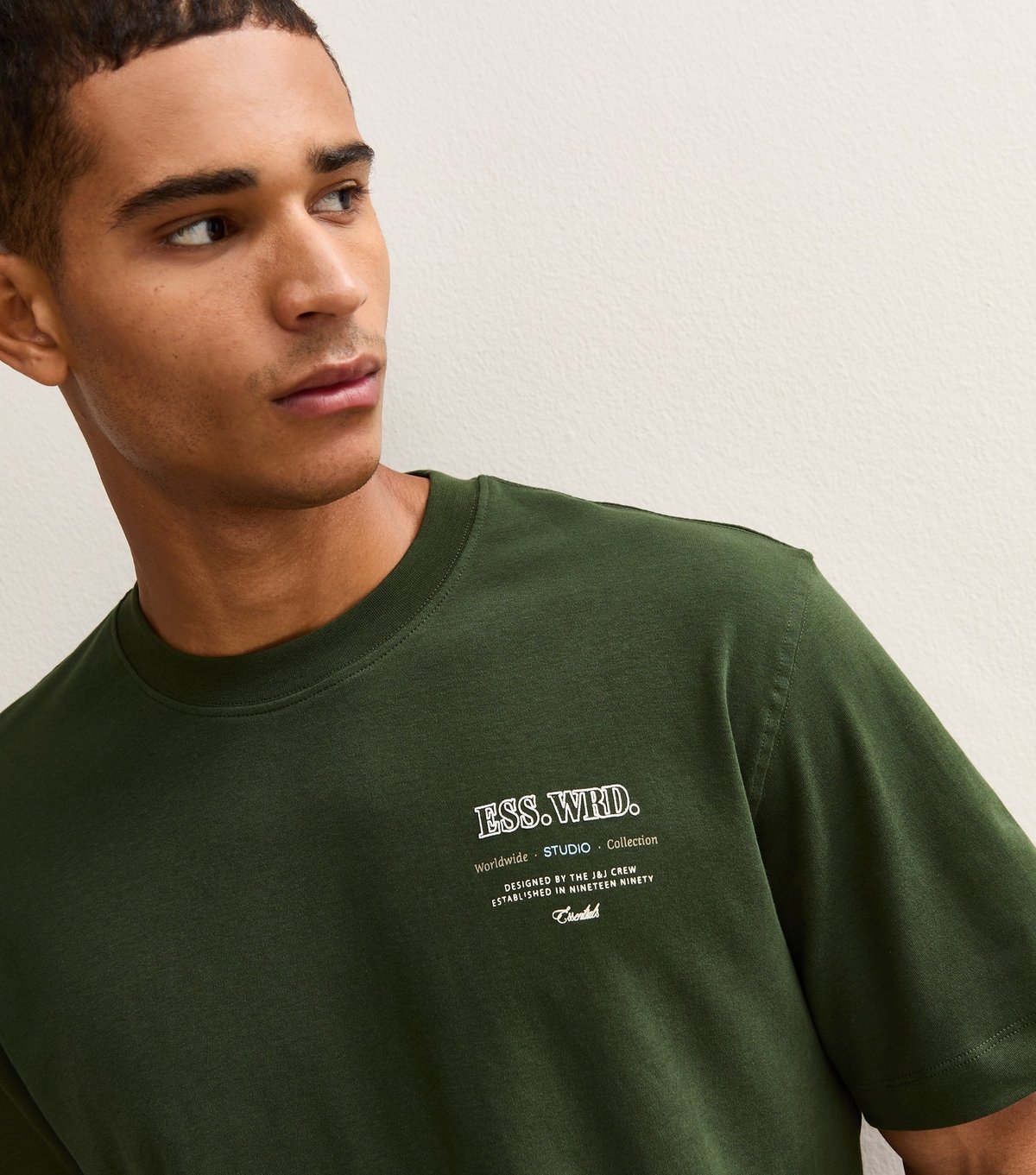 jack & jones Men's Dark Green Ess Wrd Print T-Shirt Jack & Jones New Look - 4