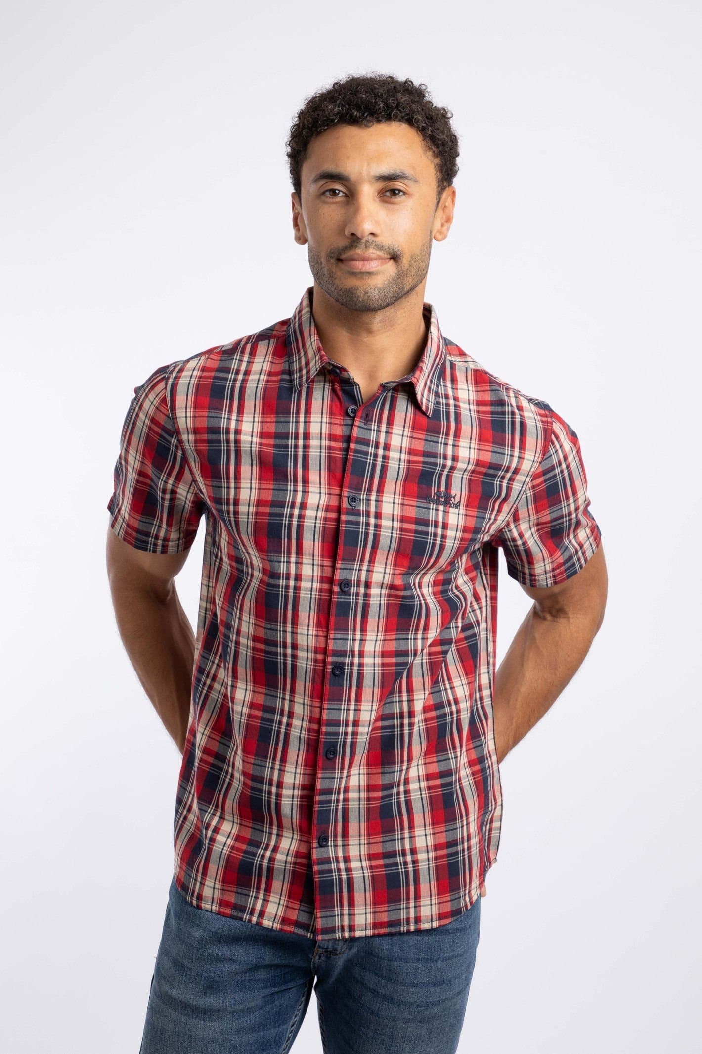 Weird Fish Weird Fish Men's Judd Short Sleeve Check Shirt in Dark Blue