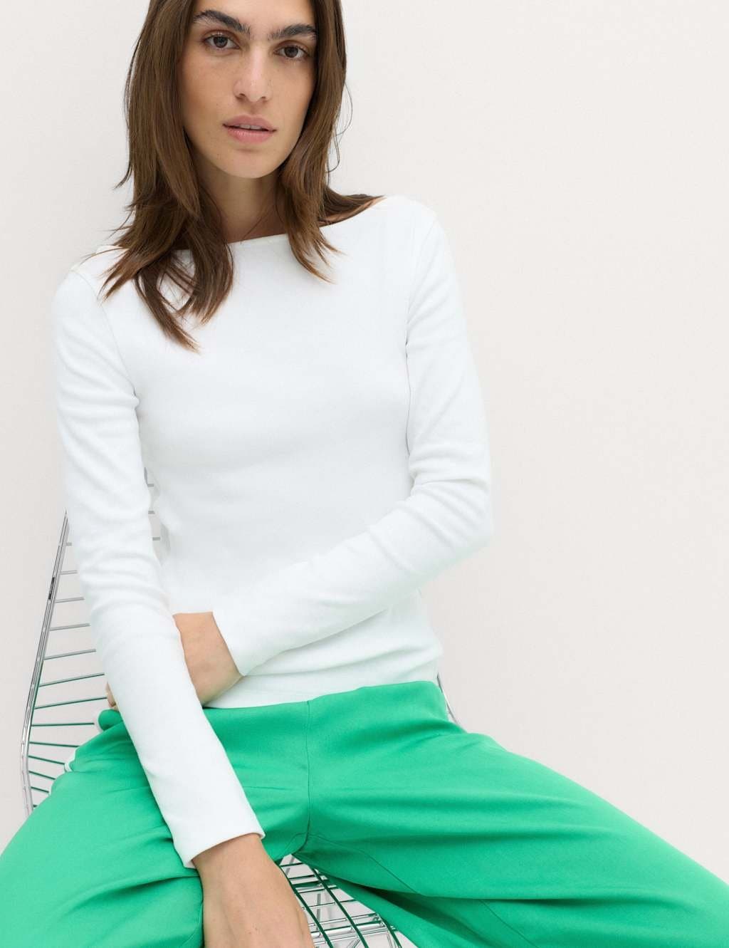 Marks & Spencer M&S Cotton Rich Premium Slash Neck Top White
