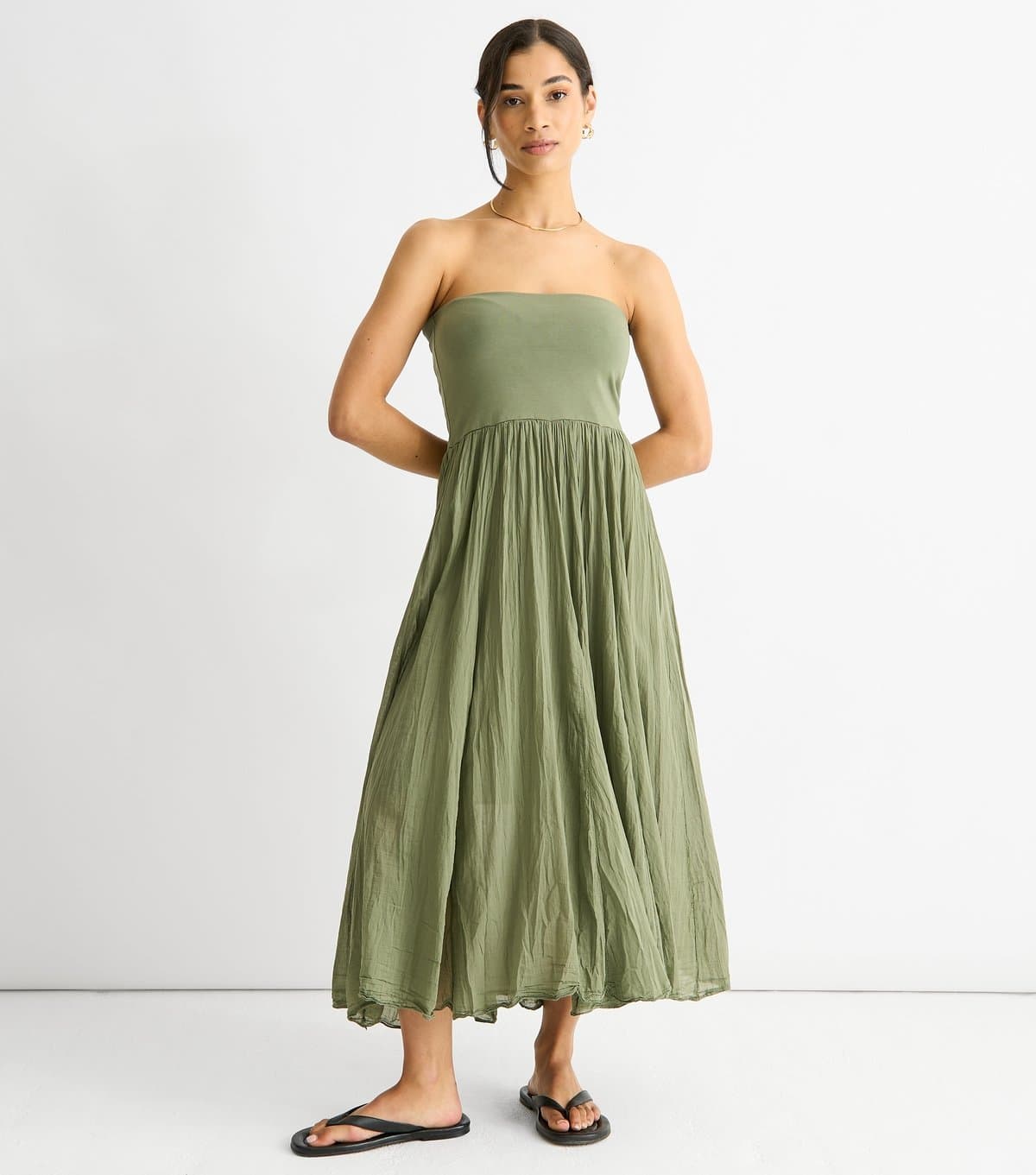 Gini London Women's Khaki Maxi Skater Skirt Multiway Dress Gini London New Look