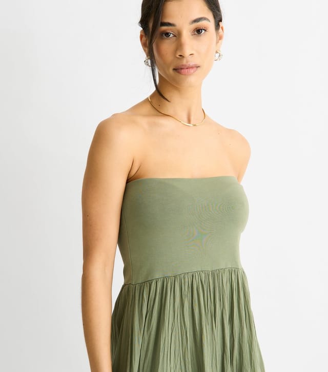 Gini London Women's Khaki Maxi Skater Skirt Multiway Dress Gini London New Look - 2