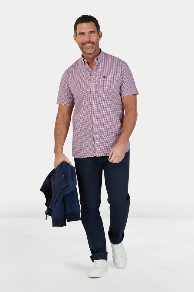 raging bull Raging Bull Men's Short Sleeve Graph Check Poplin Shirt in Red - 2