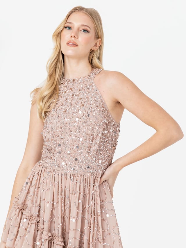 Maya Deluxe Maya Deluxe Women's Fully Embellished Halter Neck Maxi Dress in Nude - 2