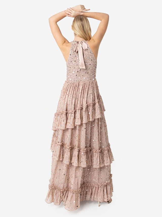 Maya Deluxe Maya Deluxe Women's Fully Embellished Halter Neck Maxi Dress in Nude - 3