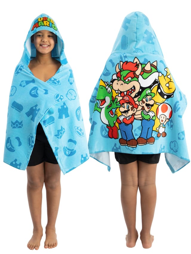 Super Mario Super Mario Men's Hooded Wrap Towel in Blue - 2