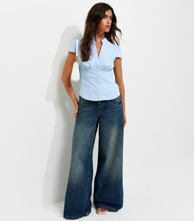 New Look Women's Light Blue Fitted Cap Sleeve Shirt New Look - 3