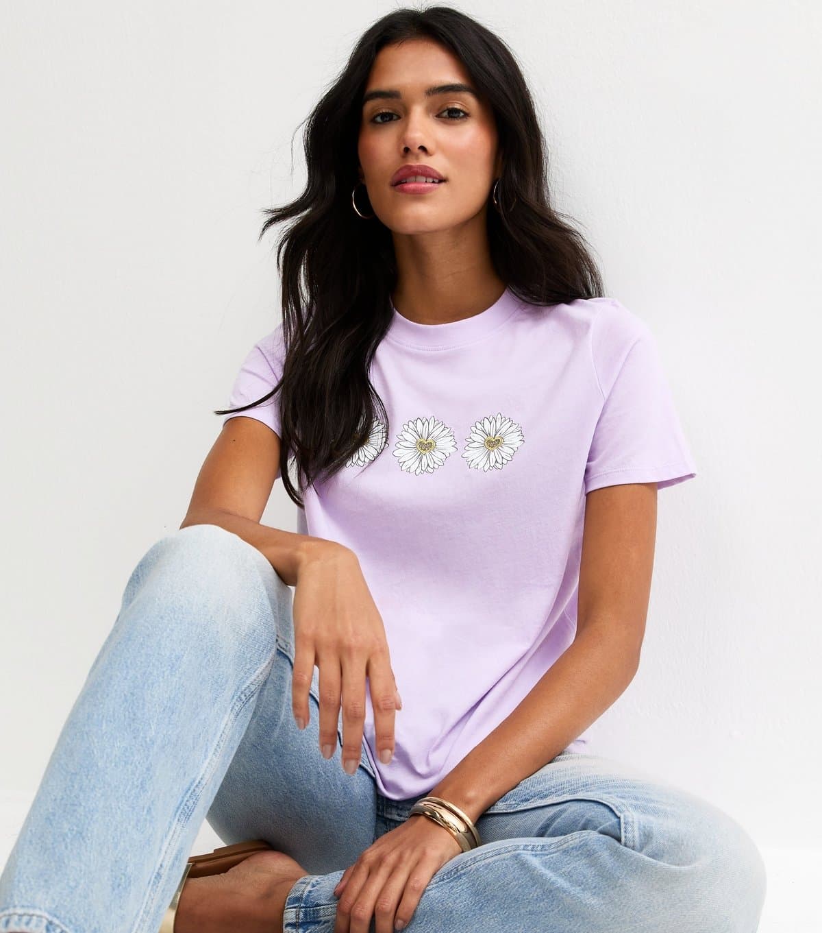 New Look Women's Lilac Daisy Print T-Shirt New Look