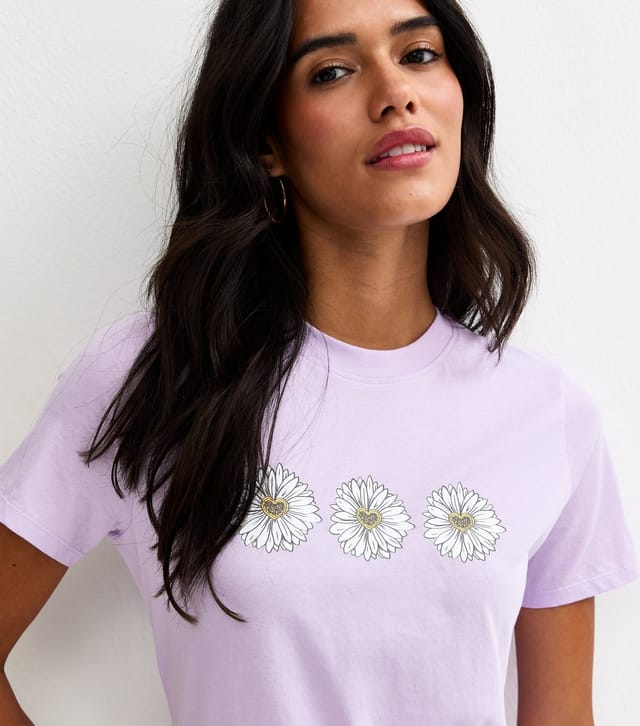 New Look Women's Lilac Daisy Print T-Shirt New Look - 2
