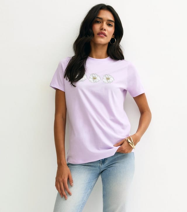 New Look Women's Lilac Daisy Print T-Shirt New Look - 3