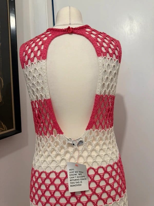 ASOS Design Pink & White Crochet Mesh Maxi Dress