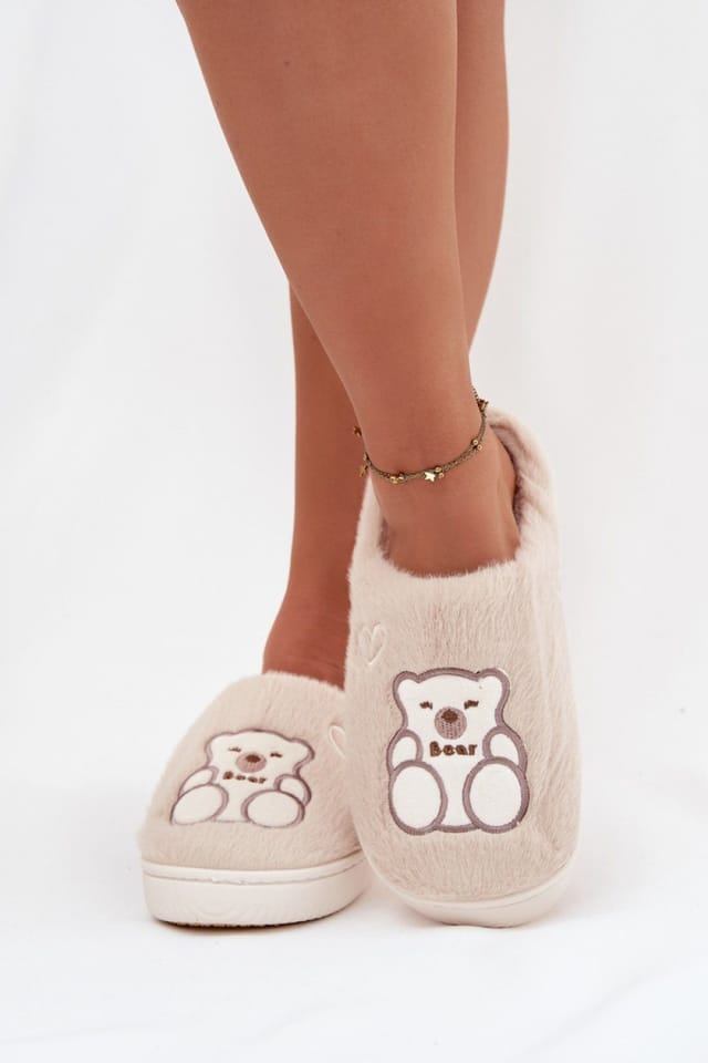 Love Lace Love Lace Women's Furry Teddy Bear Hearts Slippers Soft Plush Warmth Thick Sole in Beige - 3