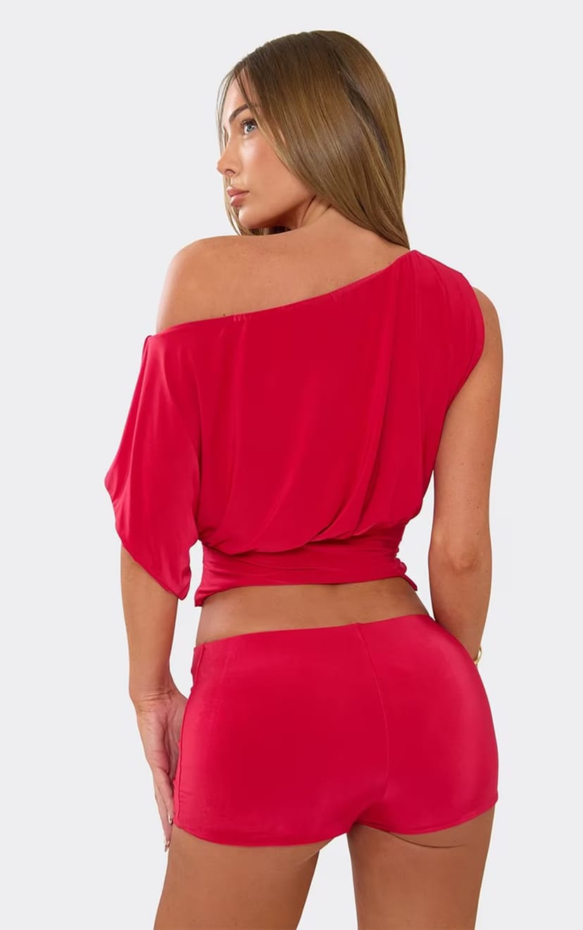 EGO Low Rise Mini Shorts In Red Slinky, Women's Size UK 6 - 1