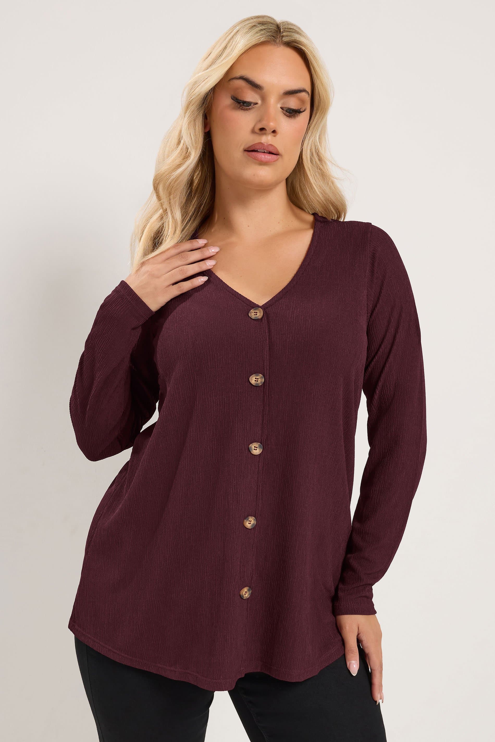 Yours Curve Purple Button Front Crepe Top
