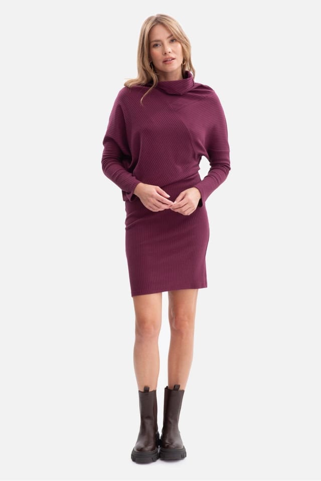 Love Lace Love Lace Women's Ribbed Stand Collar Batwing Sleeve Dress in Violet - 2
