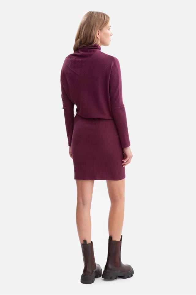 Love Lace Love Lace Women's Ribbed Stand Collar Batwing Sleeve Dress in Violet - 3