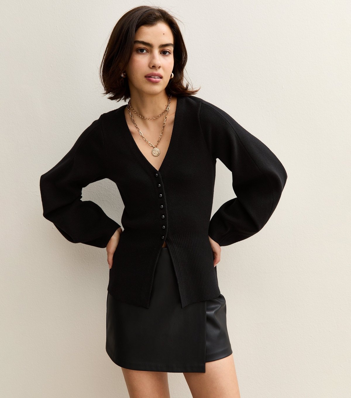 New Look Women's Black Compact Knit V Neck Cardigan New Look - 1